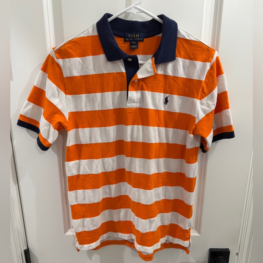 Polo by Ralph Lauren Bold Orange and White Striped Polo for Boys